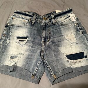 Light Blue Distressed Jean Shorts with Cuffed Hem